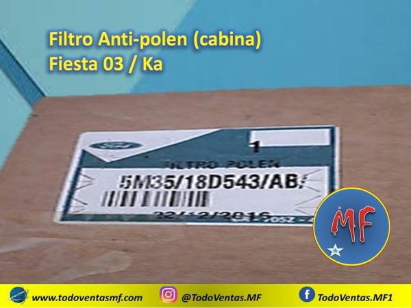 Filtro Anti-polen (Para Cabina) Fiesta 03 / Ka – Original Ford (5M35-18D543-AB)