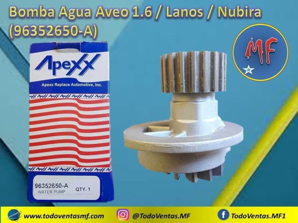 Bomba De Agua Aplica Para Aveo 1.6, Lanos, Nubira Marca Apexx (96352650-A)